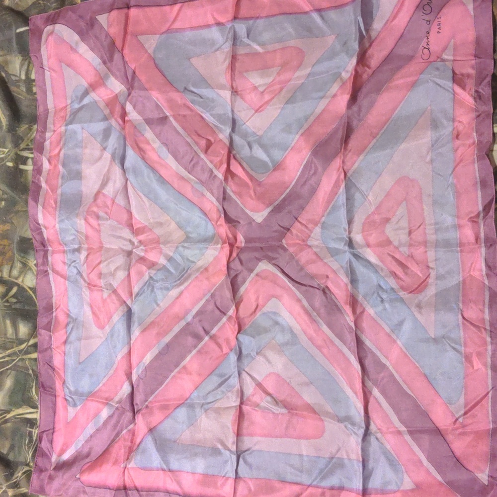 Anne D'Onelle Paris Vintage Women's Scarf Pink Silk Bandana Scarf